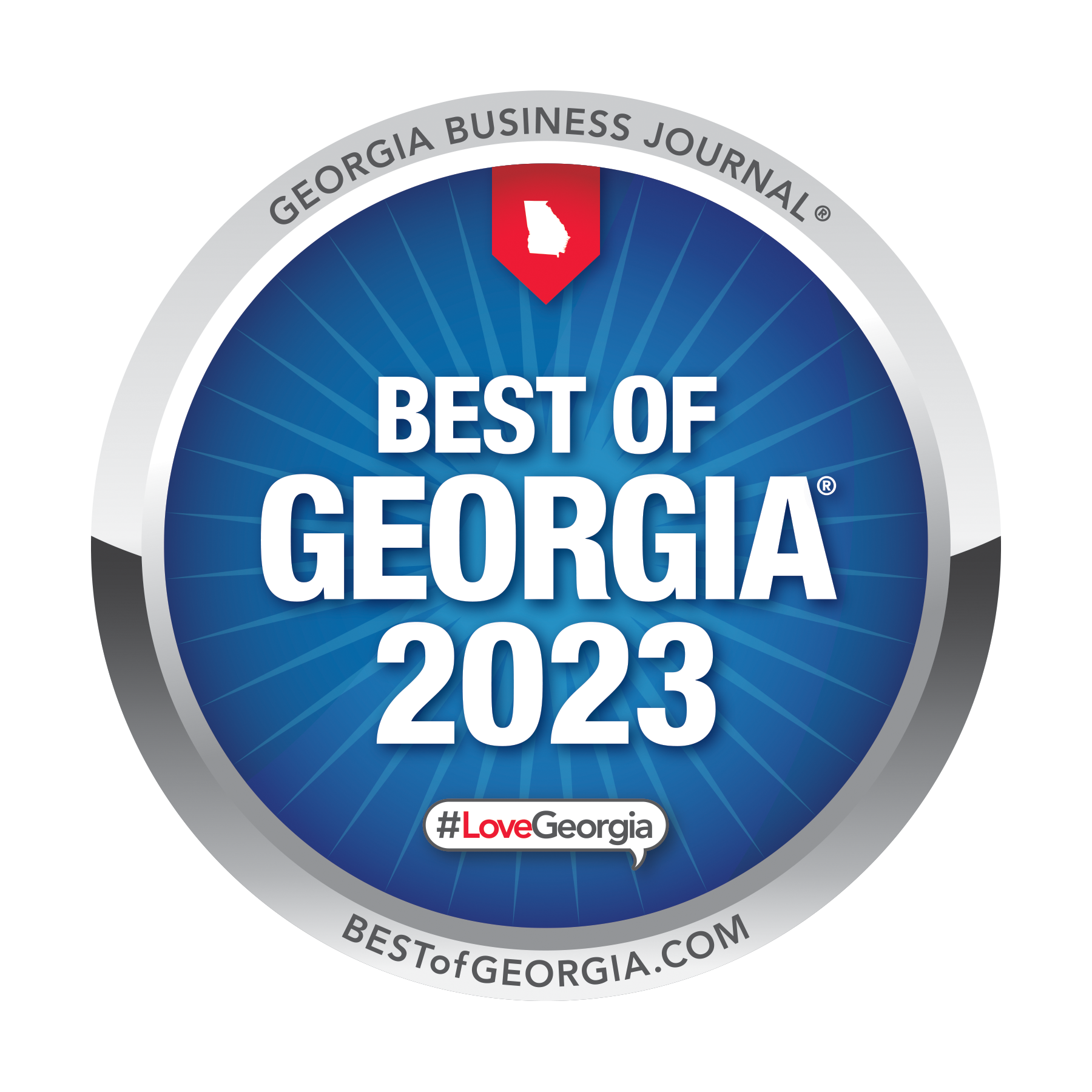 Sello "Best of Georgia 2023" de Georgia Business Journal, destacando la excelencia en servicios de marketing digital de Blue Edge Business Solutions.